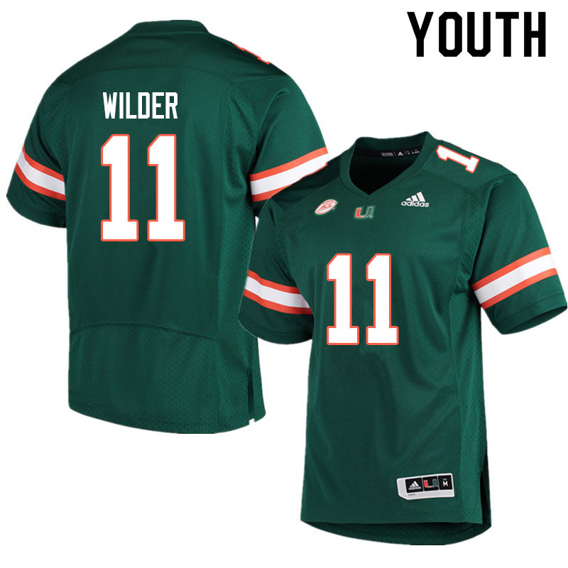 Adidas Miami Hurricanes Youth #11 De'Andre Wilder College Football Jerseys Sale-Green - Click Image to Close